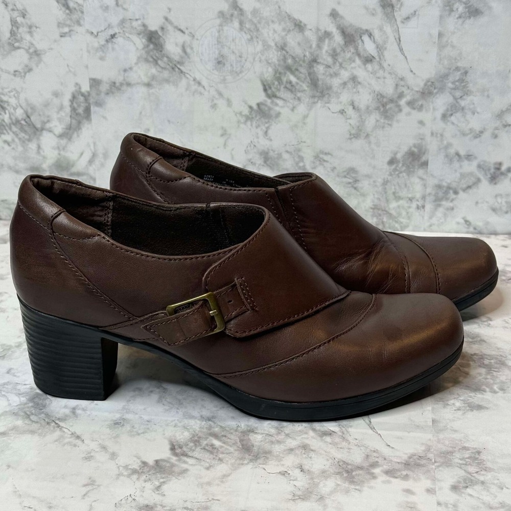 Clarks Bendables Scheme Oyster Bootie Womens 9.5M Brown Leather Heel Shoe Boho